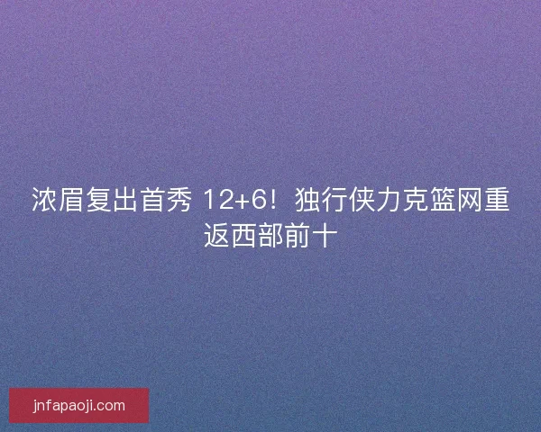 浓眉复出首秀 12+6！独行侠力克篮网重返西部前十